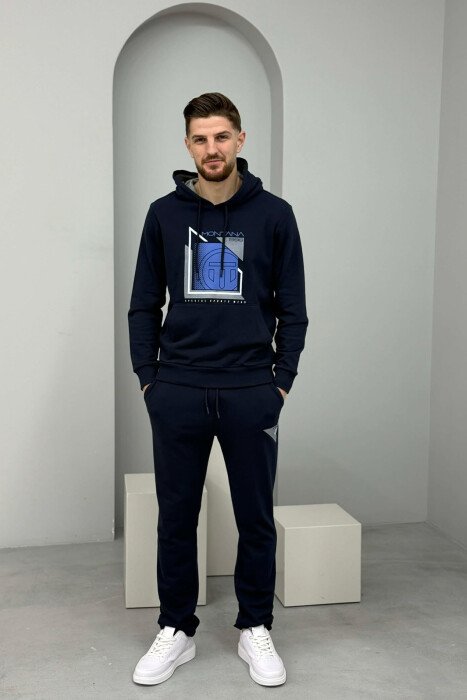 SET HOODIE ME IMAZH NE PJESEN PARA + TUTA PER MESHKUJ NE NGJYRE BLU 