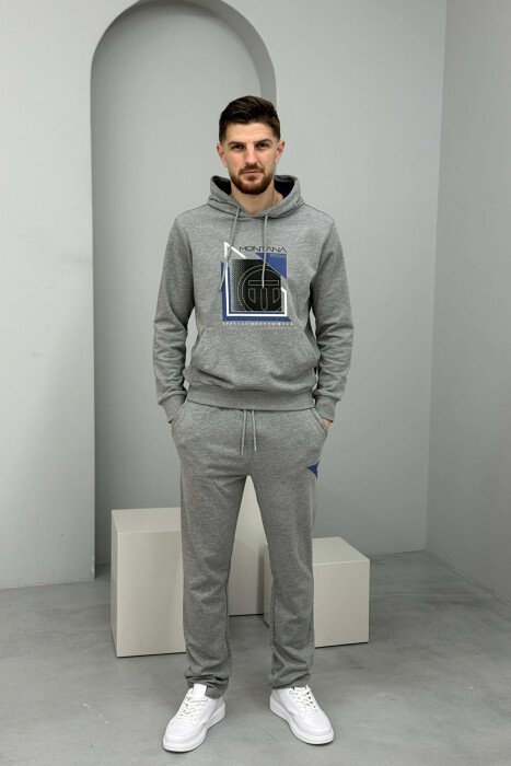 SET HOODIE ME IMAZH NE PJESEN PARA + TUTA PER MESHKUJ NE NGJYRE GRI TE ZBARDHUR - KLAUDIO FASHION