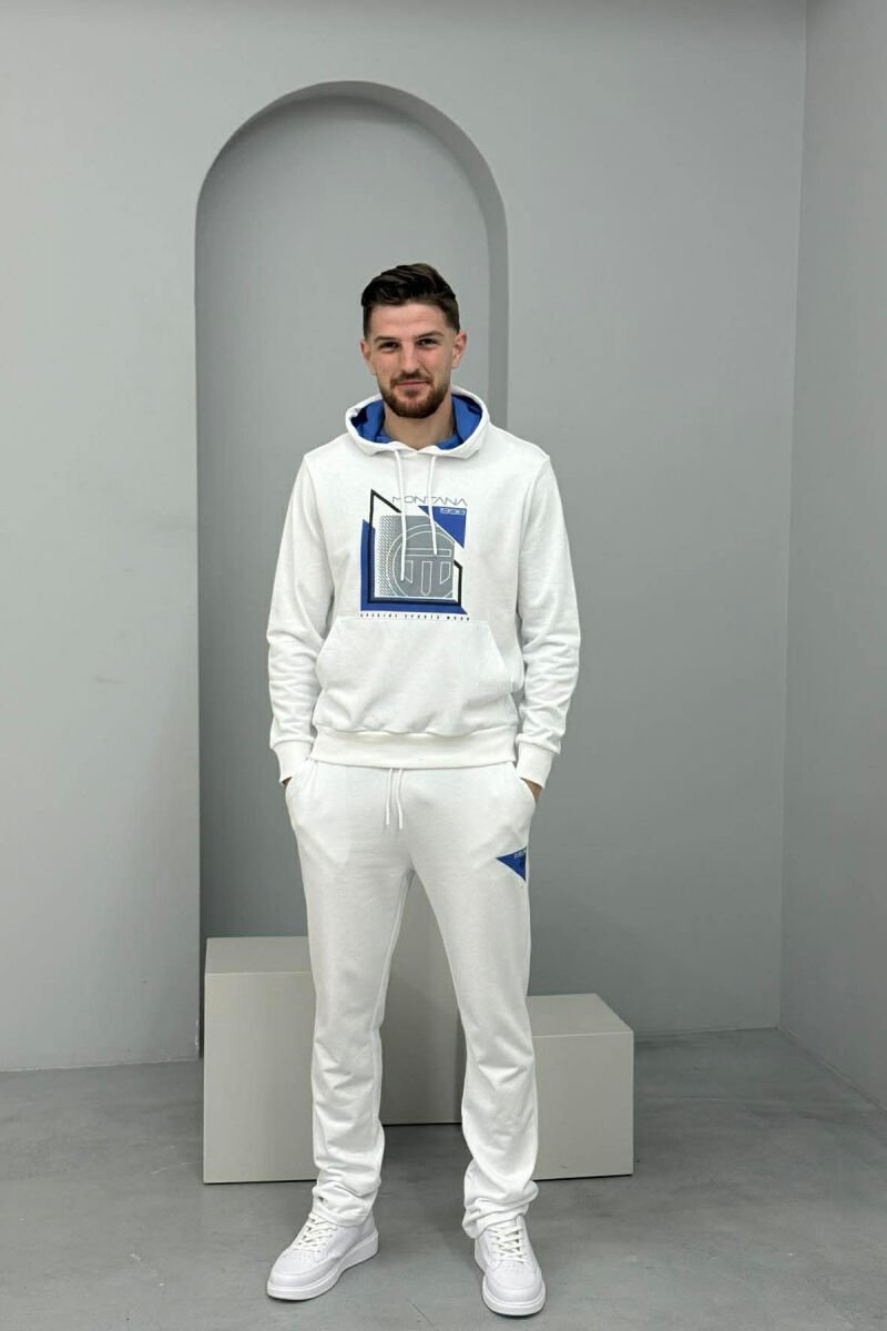 FRONT IMAGE HOODIE+SWEATPANTS MEN SET WHITE-E BARDHE - 1