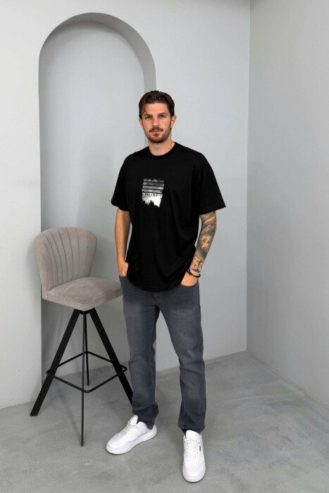 FRONT IMAGE ONE COLOR MEN T-SHIRT BLACK/ E ZEZE - 3