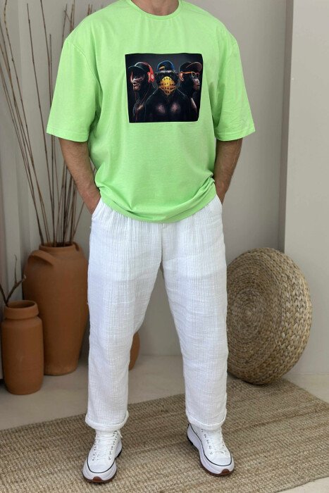 FRONT IMAGE ONE COLOR MEN T-SHIRT LIGHT GREEN/JEZB - 