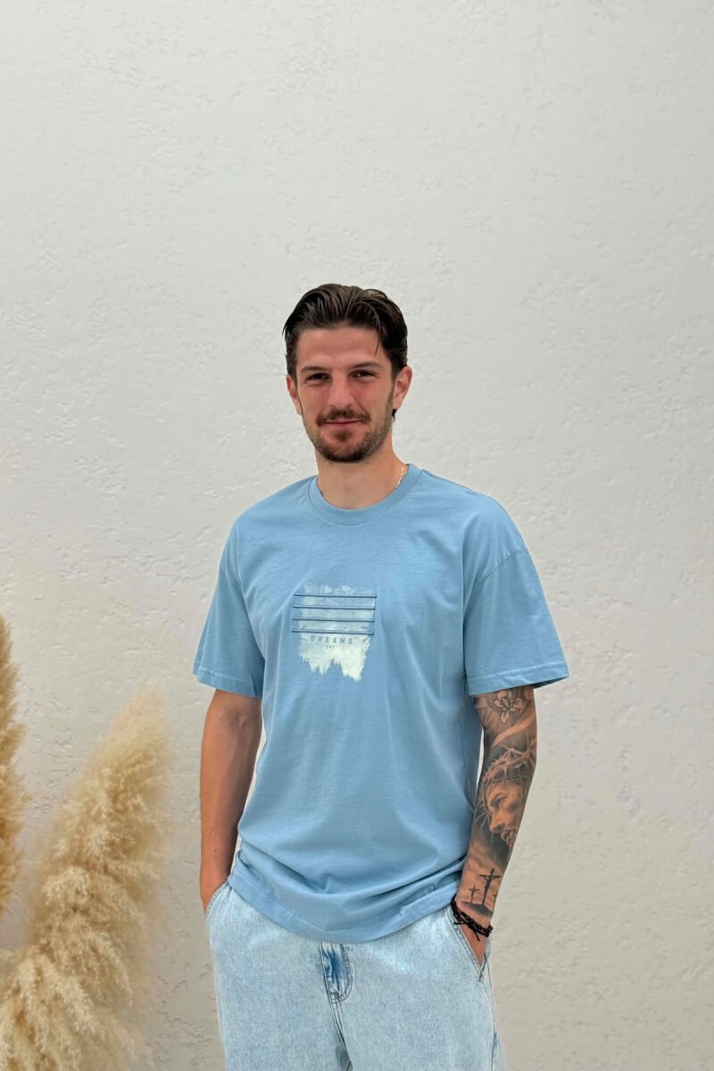 FRONT IMAGE ONE COLOR MEN T-SHIRT LIGHTBLUE/BZ - 1