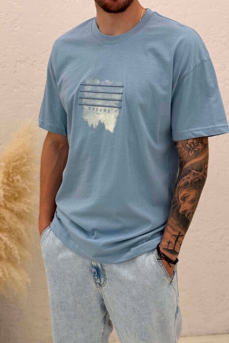 FRONT IMAGE ONE COLOR MEN T-SHIRT LIGHTBLUE/BZ - 2