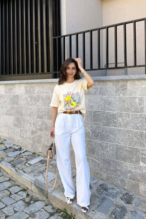 FRONT IMAGE ONE COLOR WOMAN T-SHIRT CREAM/KREM - 2