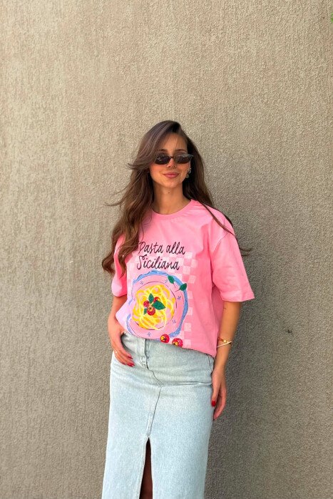 FRONT IMAGE ONE COLOR WOMAN T-SHIRT PINK/ROZE - 4