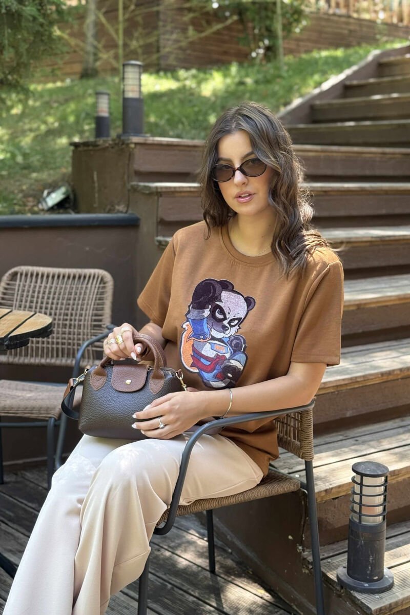 FRONT IMAGE ONE COLOR WOMEN T-SHIRT BROWN/KAFE - 4