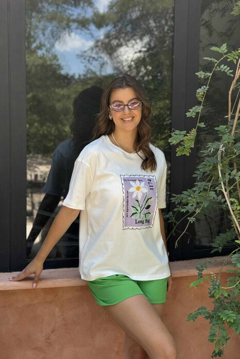 FRONT IMAGE ONE COLOR WOMEN T-SHIRT WHITE-E BARDHE - KLAUDIO FASHION