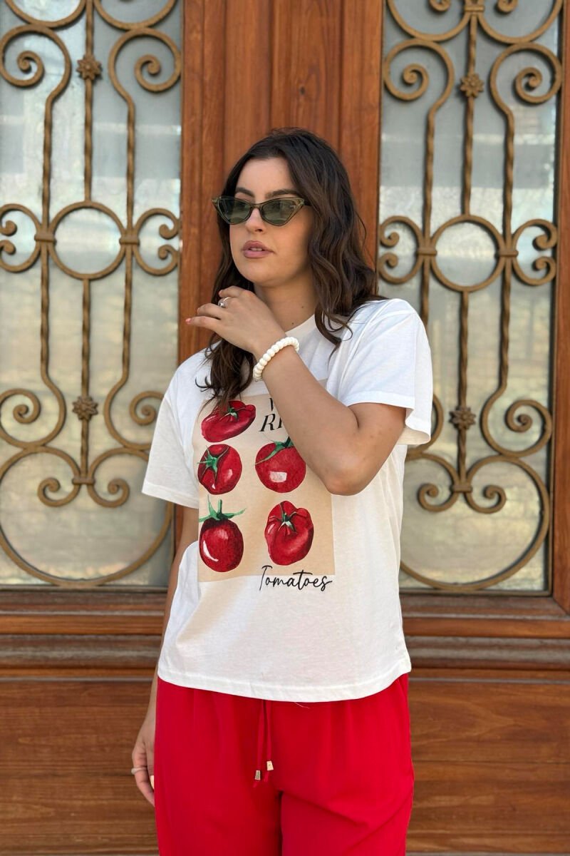 FRONT IMAGE ROUND NECK WOMEN T-SHIRT WHITE-E BARDHE - 3