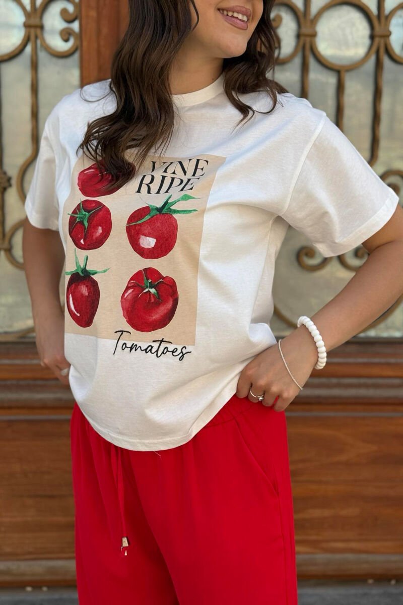 FRONT IMAGE ROUND NECK WOMEN T-SHIRT WHITE-E BARDHE - 4