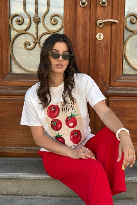 FRONT IMAGE ROUND NECK WOMEN T-SHIRT WHITE-E BARDHE - 2