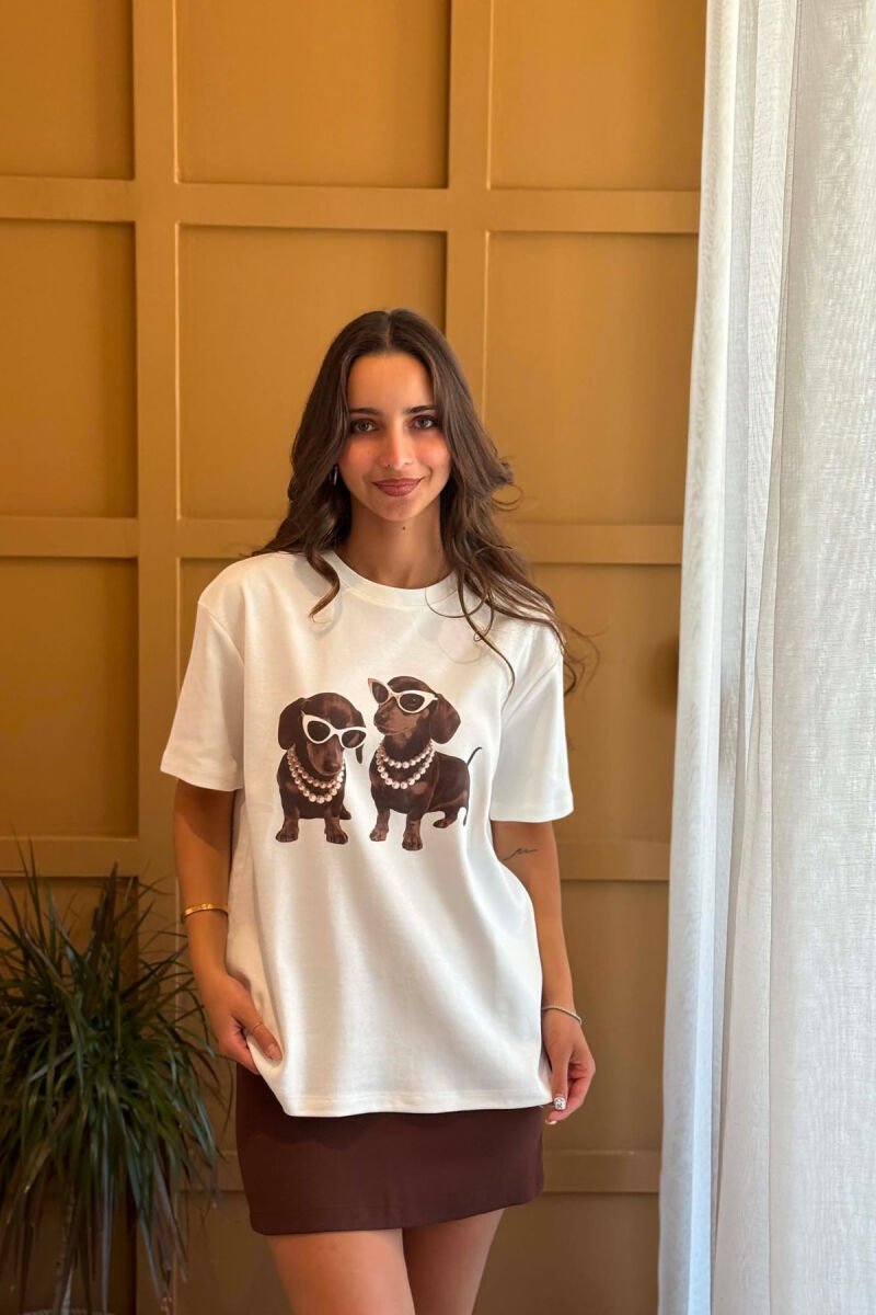 FRONT IMAGE ROUND NECK WOMEN T-SHIRT WHITE-E BARDHE - 1