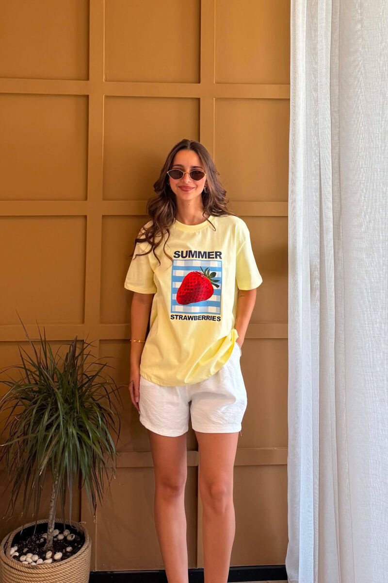 FRONT IMAGE ROUND NECK WOMEN T-SHIRT YELLOW/E VERDHE - 2