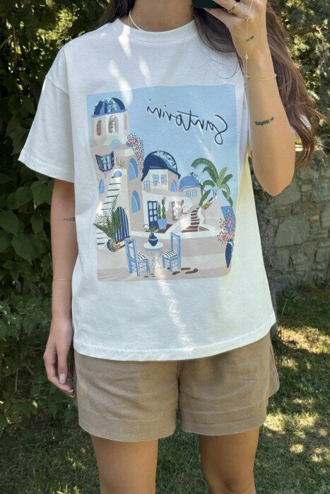 FRONT IMAGE SANTORINI WOMEN T-SHIRT WHITE-E BARDHE - 3