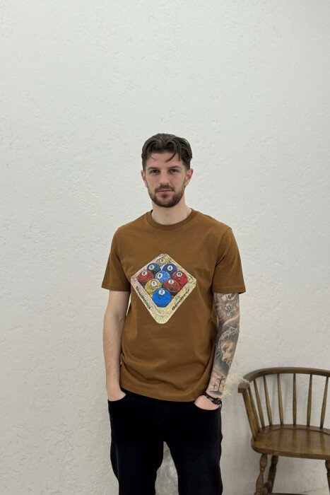 FRONT IMAGE SIMPLE MEN T-SHIRT BROWN/KAFE - 1