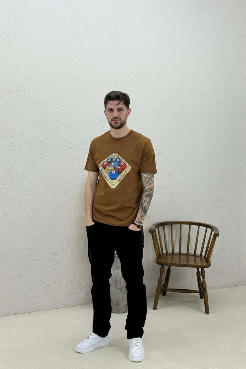 FRONT IMAGE SIMPLE MEN T-SHIRT BROWN/KAFE - 2