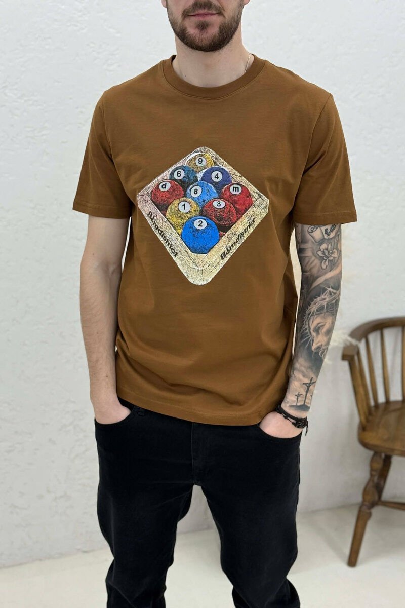 FRONT IMAGE SIMPLE MEN T-SHIRT BROWN/KAFE - 3