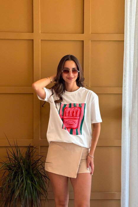 FRONT IMAGE SIMPLE WOMEN T-SHIRT WHITE-E BARDHE - KLAUDIO FASHION