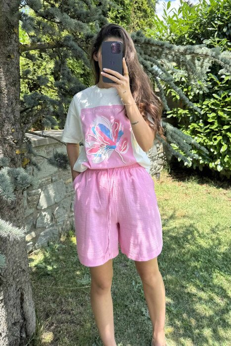 FRONT IMAGE SIMPLE WOMEN T-SHIRT WHITE-PINK/BARO - KLAUDIO FASHION