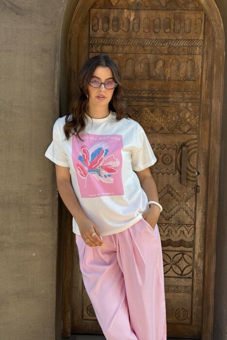 FRONT IMAGE SIMPLE WOMEN T-SHIRT WHITE-PINK/BARO - 7