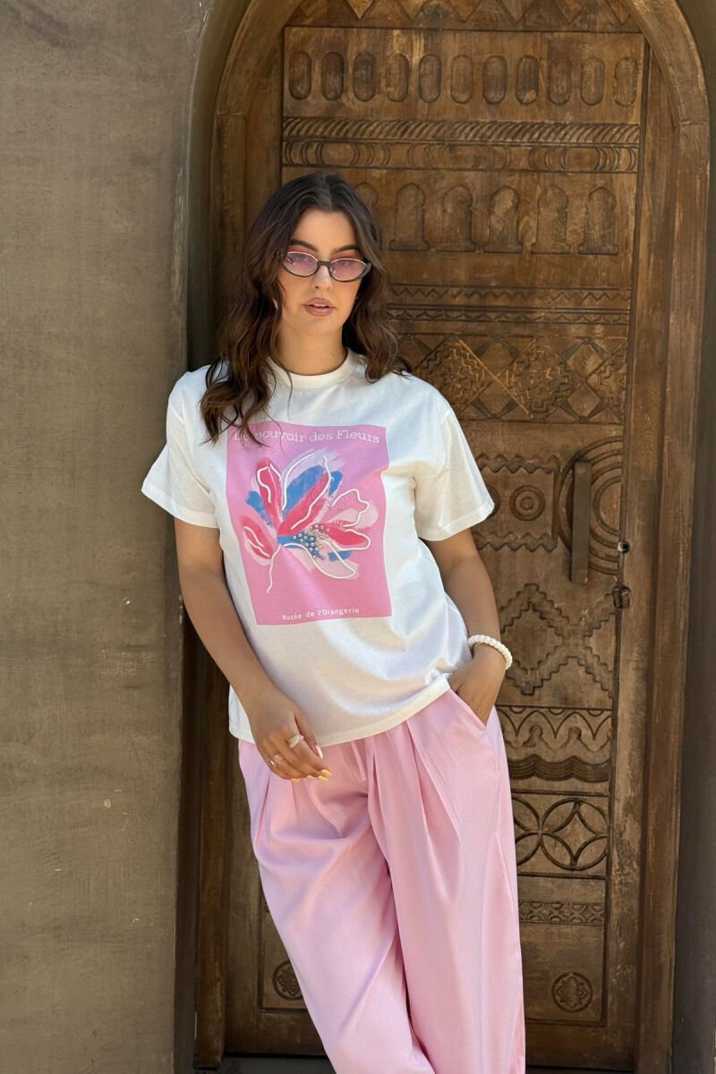 FRONT IMAGE SIMPLE WOMEN T-SHIRT WHITE-PINK/BARO - 7