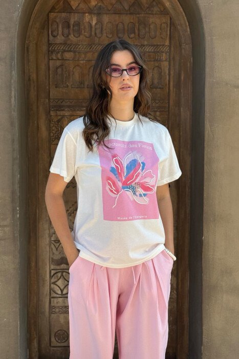 FRONT IMAGE SIMPLE WOMEN T-SHIRT WHITE-PINK/BARO - 6