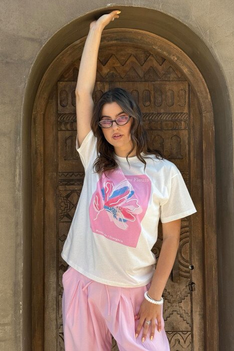 FRONT IMAGE SIMPLE WOMEN T-SHIRT WHITE-PINK/BARO - 8