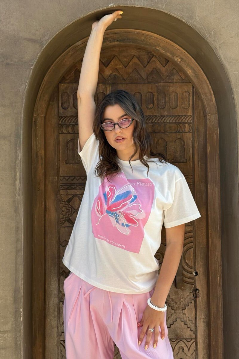 FRONT IMAGE SIMPLE WOMEN T-SHIRT WHITE-PINK/BARO - 8