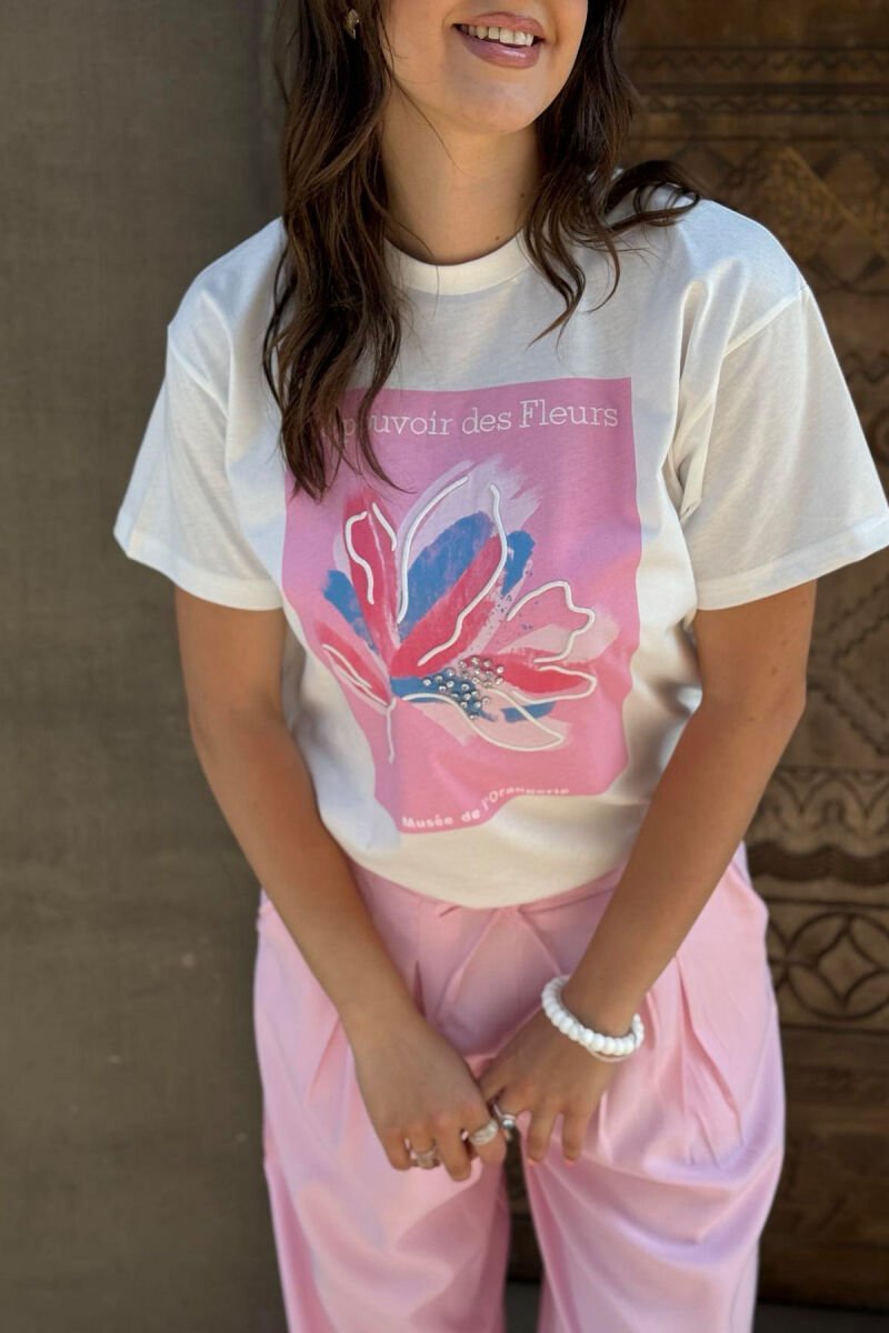 FRONT IMAGE SIMPLE WOMEN T-SHIRT WHITE-PINK/BARO - 9