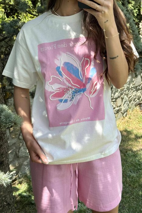 FRONT IMAGE SIMPLE WOMEN T-SHIRT WHITE-PINK/BARO - 3