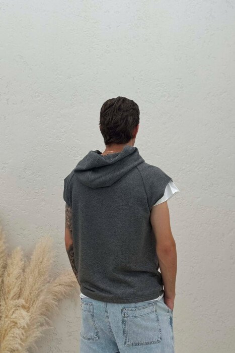 FRONT IMAGE SLEEVELESS HOOD MEN T-SHIRT GREY/GRI - 2