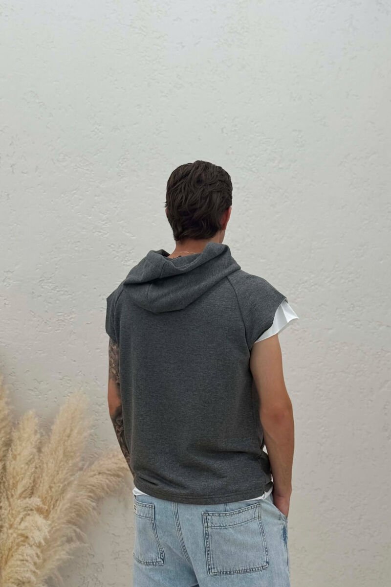 FRONT IMAGE SLEEVELESS HOOD MEN T-SHIRT GREY/GRI - 2