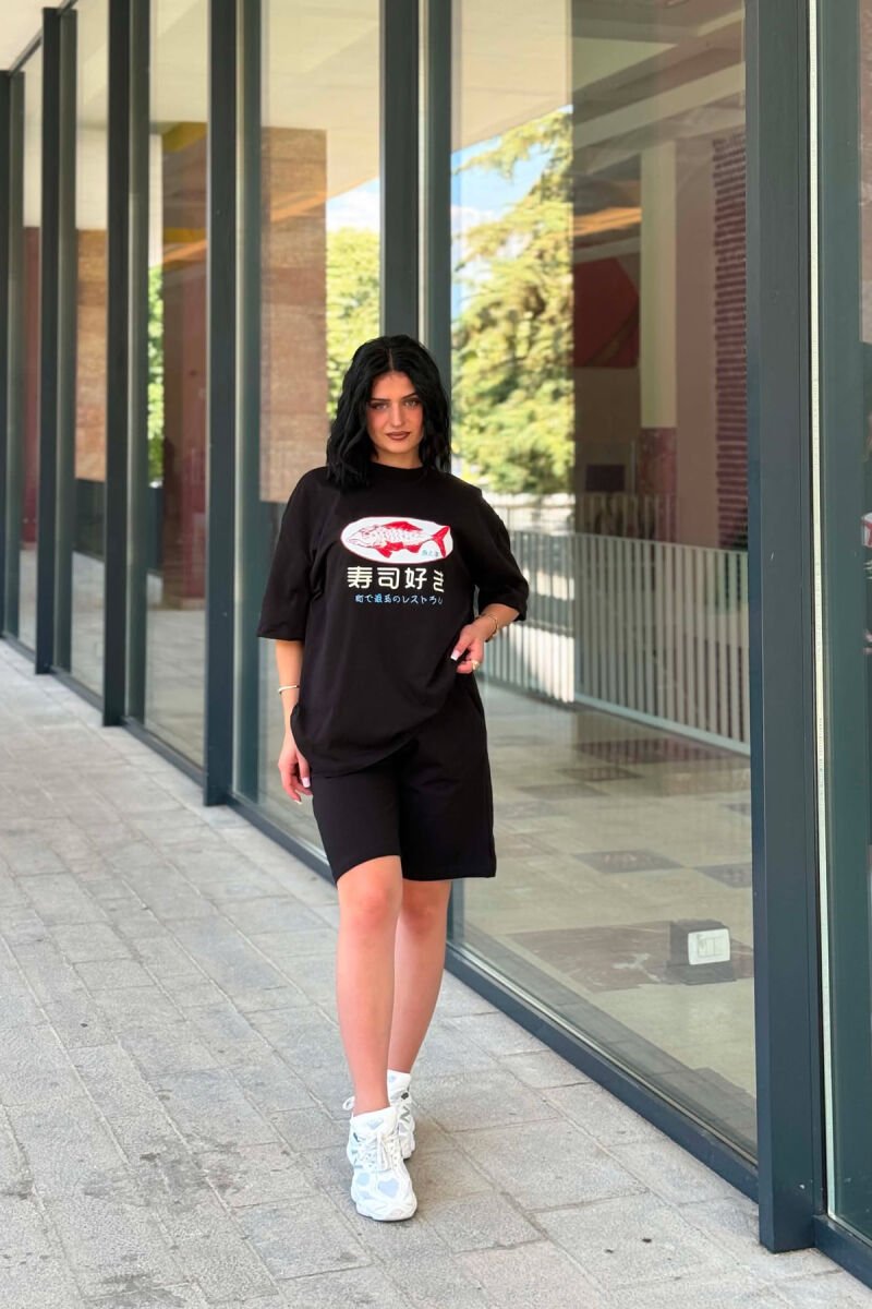 FRONT IMAGE T-SHIRT + SHORT SWEATPANTS WOMAN SET BLACK/ E ZEZE - 1