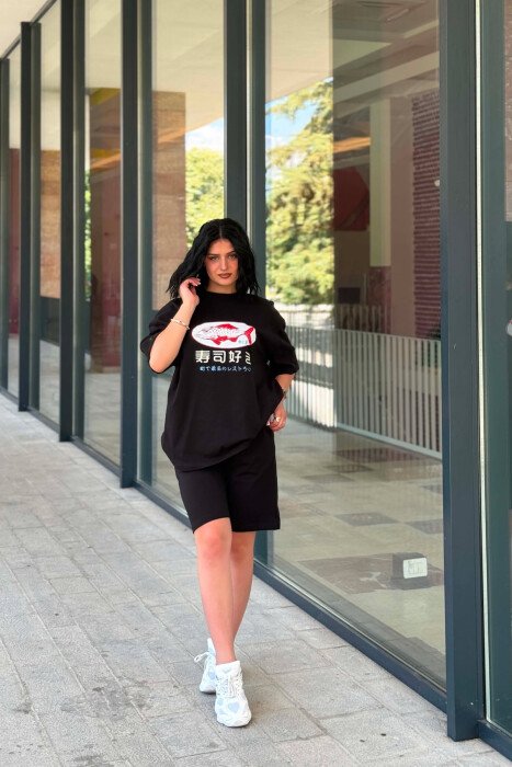 FRONT IMAGE T-SHIRT + SHORT SWEATPANTS WOMAN SET BLACK/ E ZEZE - 2