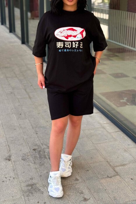 FRONT IMAGE T-SHIRT + SHORT SWEATPANTS WOMAN SET BLACK/ E ZEZE - 3