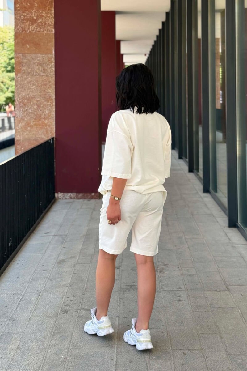 FRONT IMAGE T-SHIRT + SHORT SWEATPANTS WOMAN SET CREAM/KREM - 4