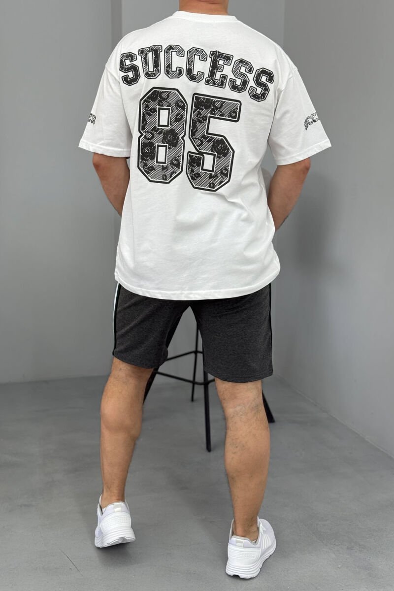 FRONT IMAGE T-SHIRT+SHORTS MEN SET WHITE-DARK GREY/BAGE - 4