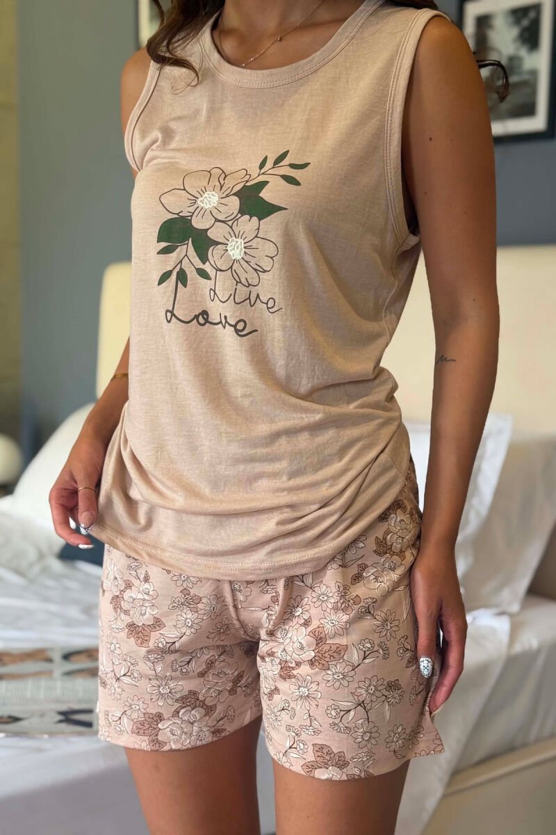 FRONT IMAGE TANK TOP + SHORTS WOMAN PYJAMAS LIGHT BEIGE/BZHZB - 6