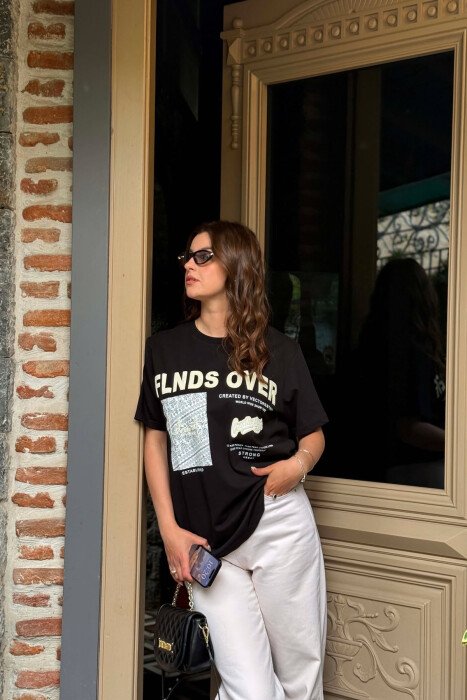 FRONT IMAGE & WITTINGS WOMEN T-SHIRT + 6 PAIR SOCKS BLACK/ E ZEZE 