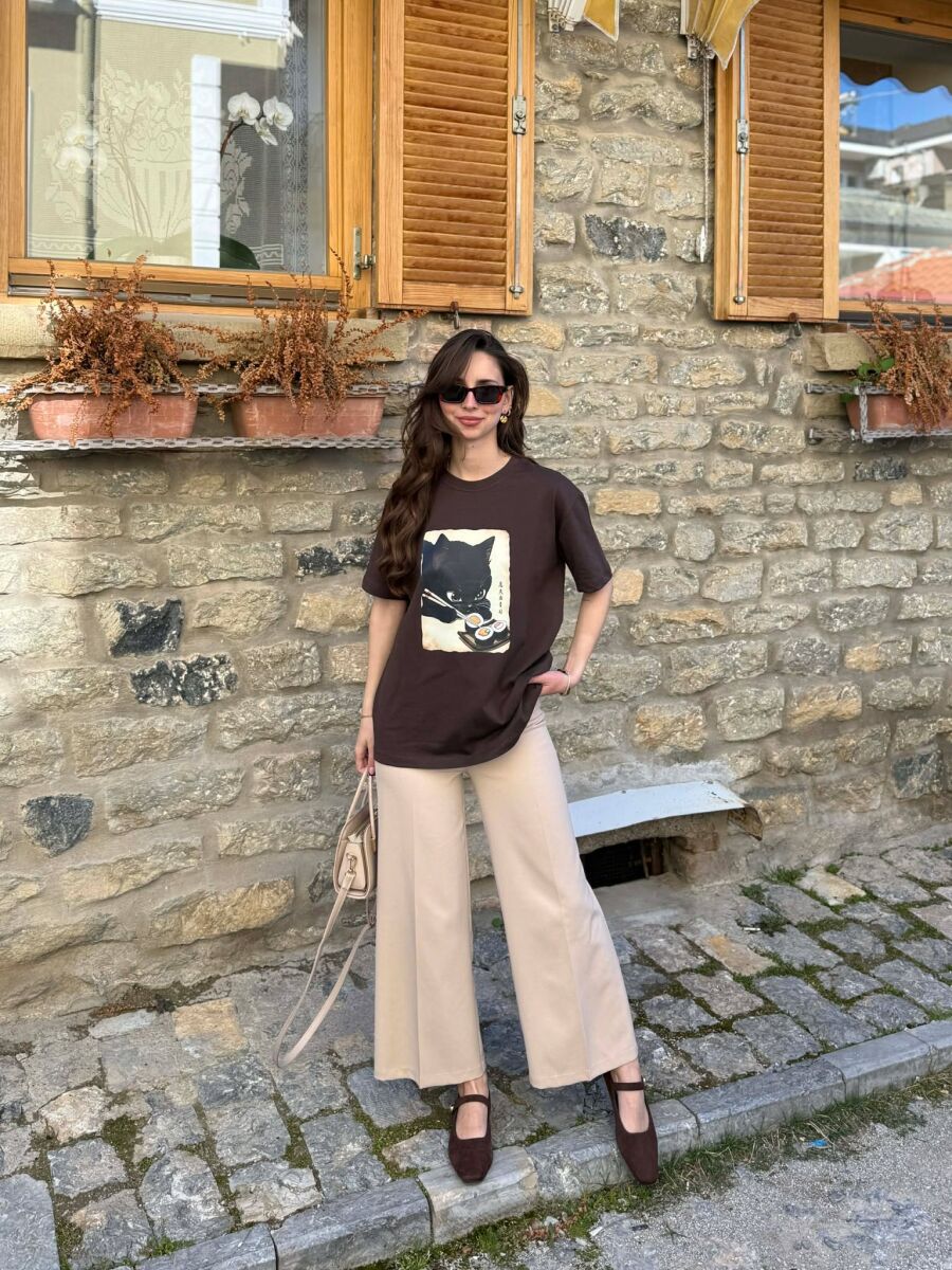 FRONT IMAGE WOMAN T-SHIRT BROWN/KAFE - 3
