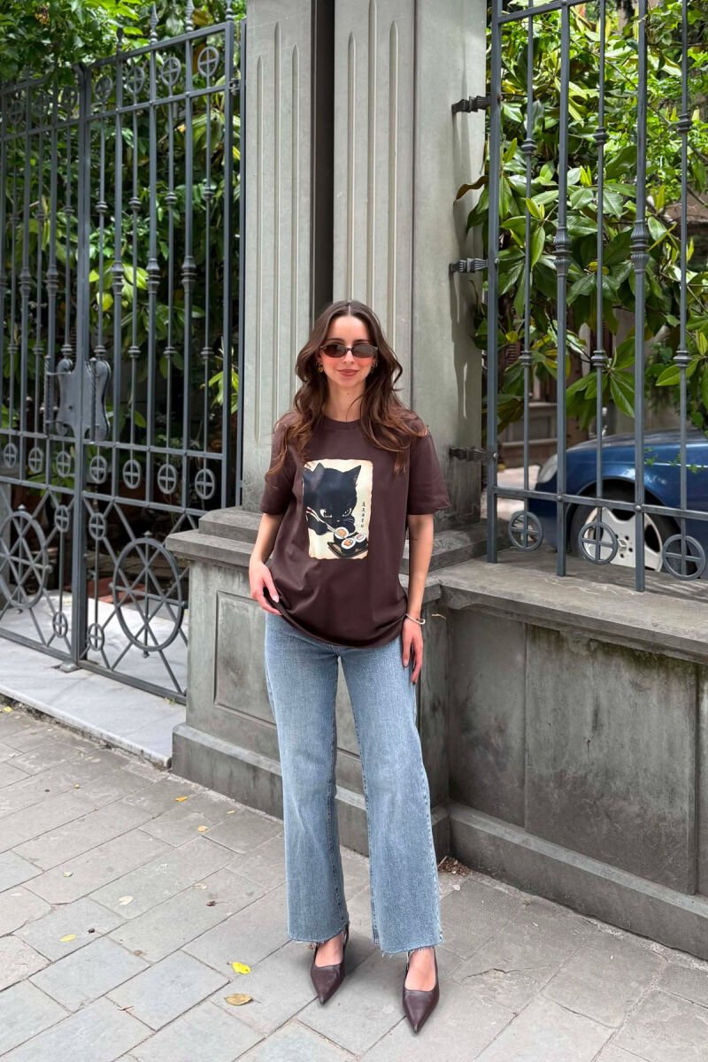FRONT IMAGE WOMAN T-SHIRT BROWN/KAFE - 6