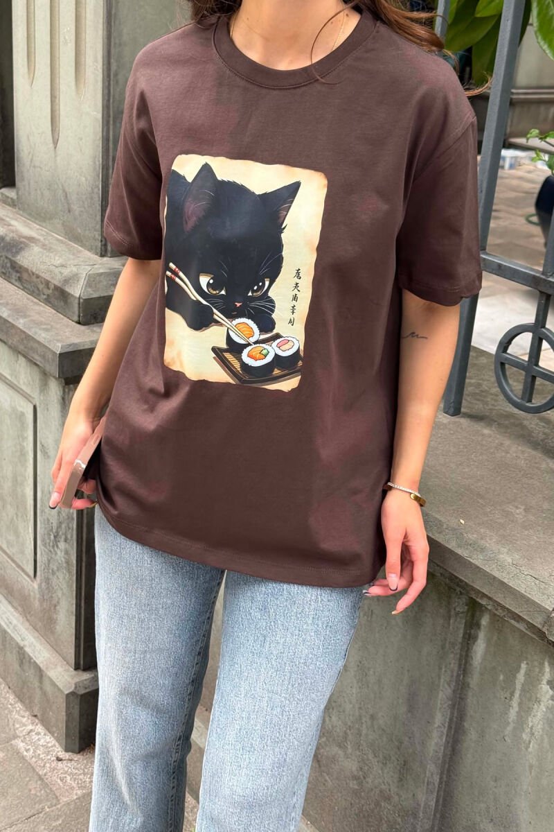 FRONT IMAGE WOMAN T-SHIRT BROWN/KAFE - 8