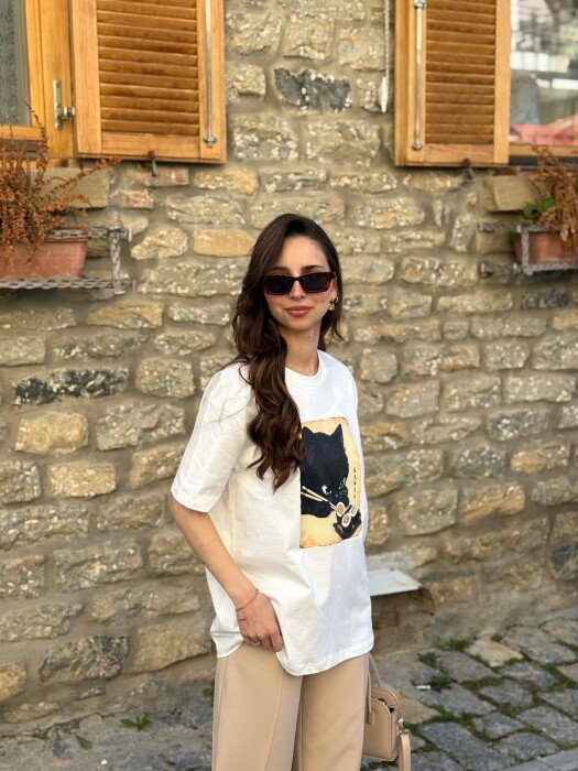 FRONT IMAGE WOMAN T-SHIRT WHITE-E BARDHE - KLAUDIO FASHION