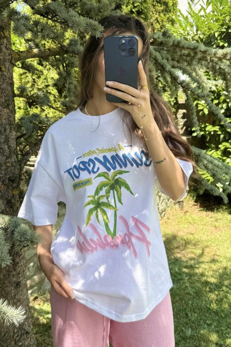 FRONT IMAGE WRITTINGS WOMEN T-SHIRT WHITE-E BARDHE - 2
