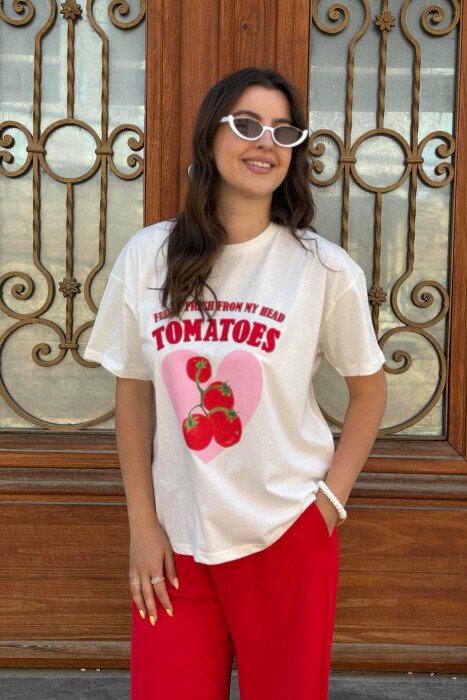 FRONT IMAGE WRITTINGS WOMEN T-SHIRT WHITE-E BARDHE - 5