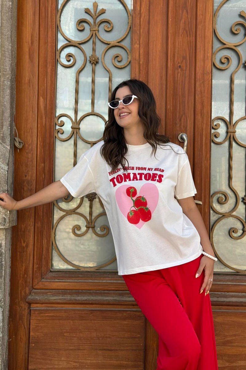 FRONT IMAGE WRITTINGS WOMEN T-SHIRT WHITE-E BARDHE - 7