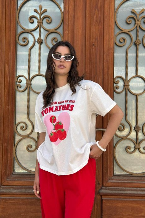 FRONT IMAGE WRITTINGS WOMEN T-SHIRT WHITE-E BARDHE - 6