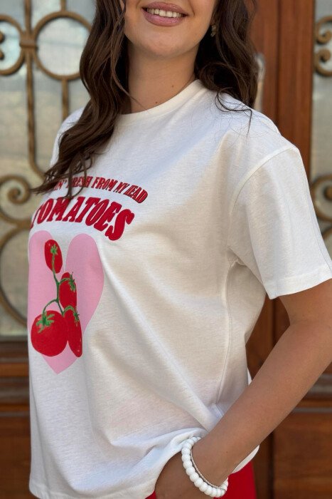FRONT IMAGE WRITTINGS WOMEN T-SHIRT WHITE-E BARDHE - 8