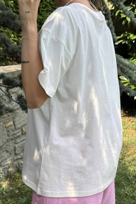 FRONT IMAGE WRITTINGS WOMEN T-SHIRT WHITE-E BARDHE - 4