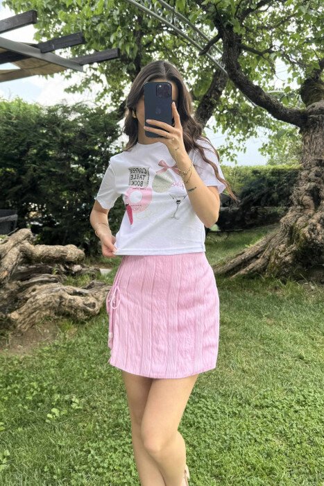 FRONT IMAGES ROUND NECK WOMEN T-SHIRT WHITE-E BARDHE - 2