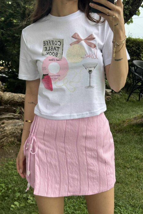 FRONT IMAGES ROUND NECK WOMEN T-SHIRT WHITE-E BARDHE - 3